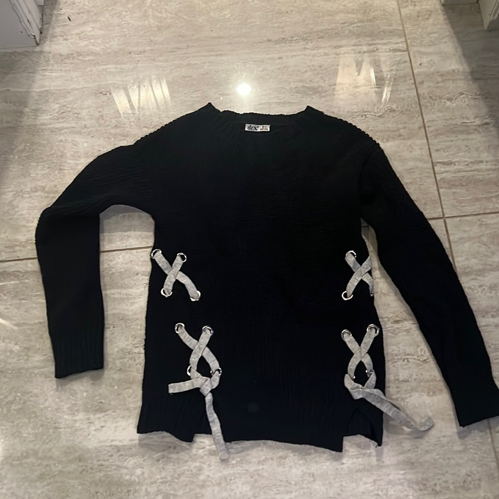 Dex navy blue sweater with ribbon detail